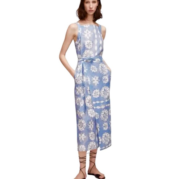 Rebecca Taylor Linen Paper Fleur Whisper Midi Dress Blue Size XS - Picture 2 of 14